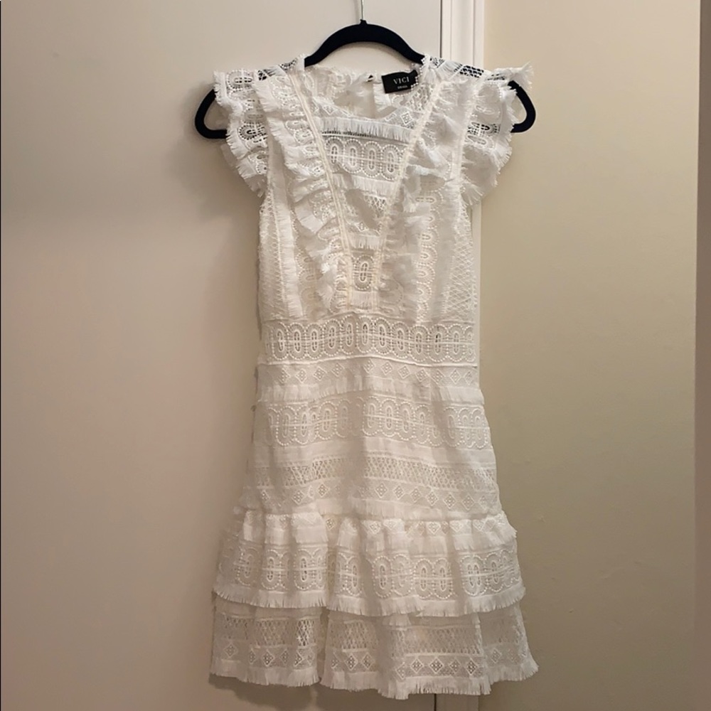 VICI - Dominique Crochet Fringe Ruffle Dress